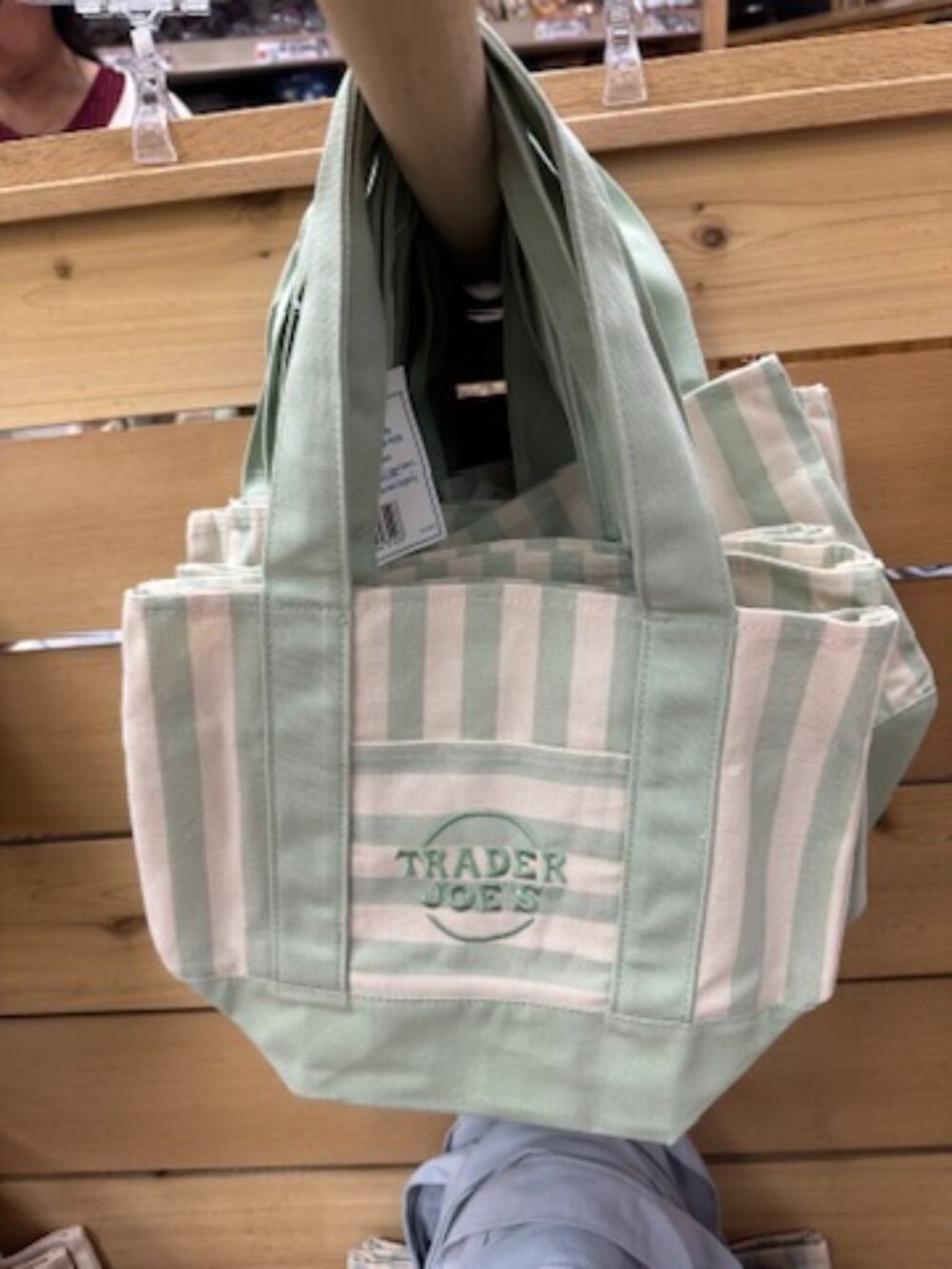 NEW! Trader Joes Green Striped Mini Tote - Limited Edition